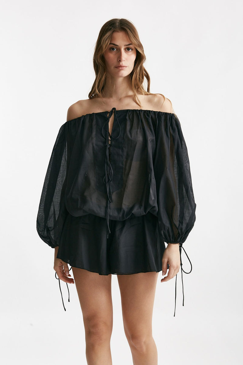 jumpsuit scollata in mussola di cotone nero women The andamane