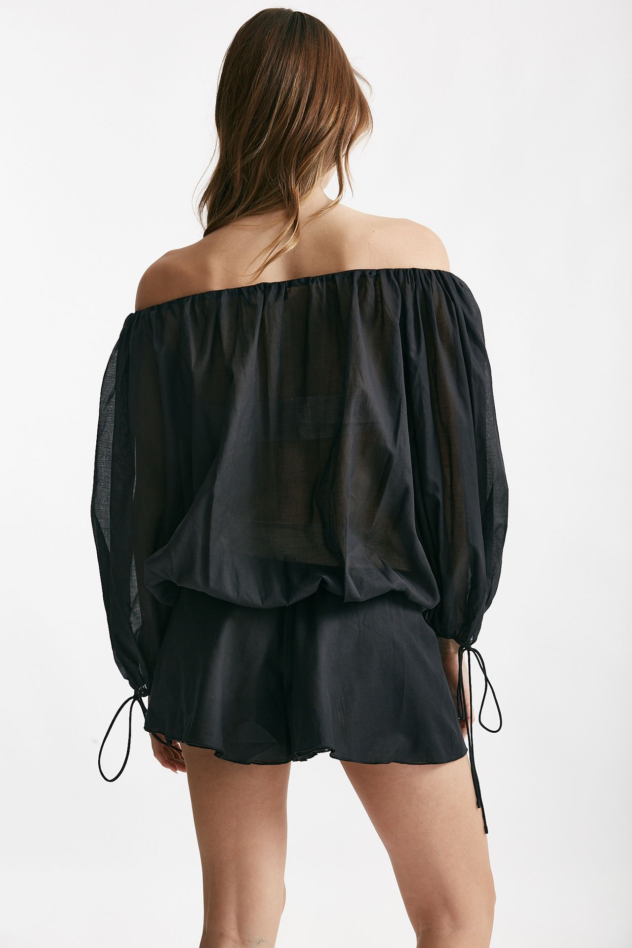 jumpsuit scollata in mussola di cotone nero women The andamane - 4