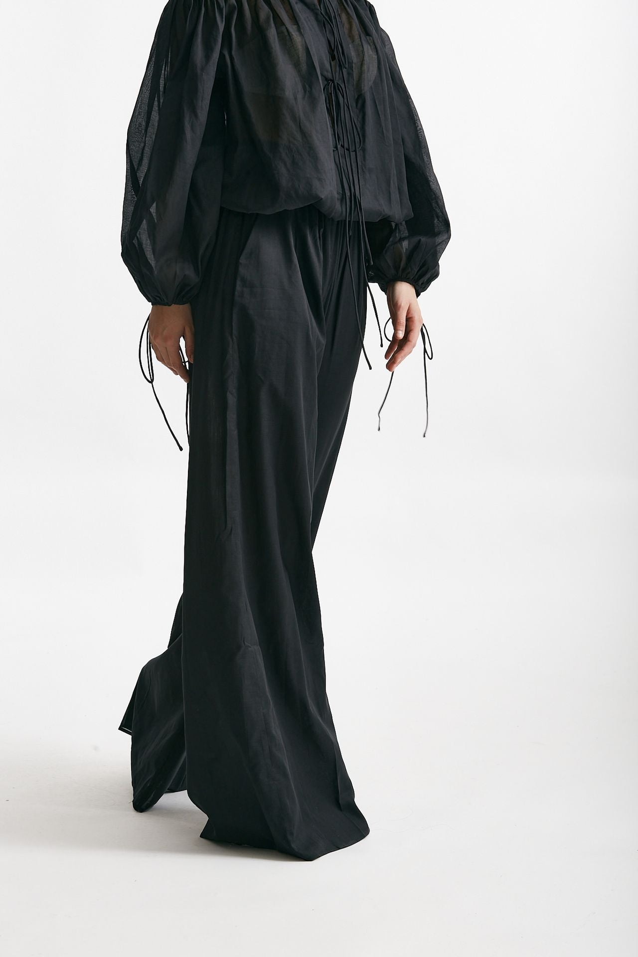 pantalone vita alta in mussola di cotone nero women The andamane - 4