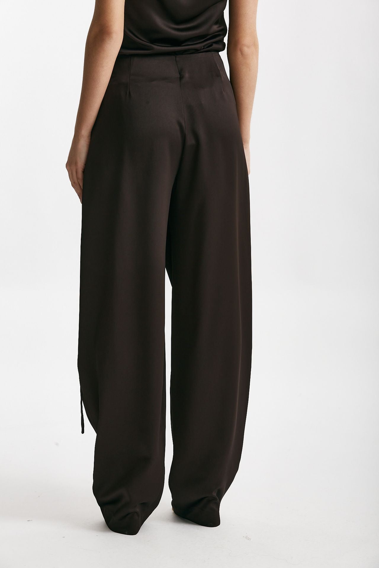 pantalone vita alta in satin cioccolato women The andamane - 3
