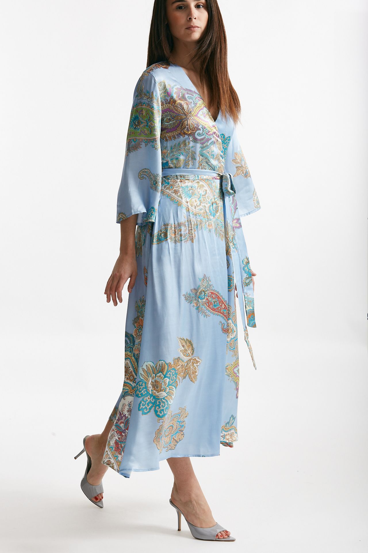 abito wrap in fantasia fantasia fondo azzurro women Bellini - 4