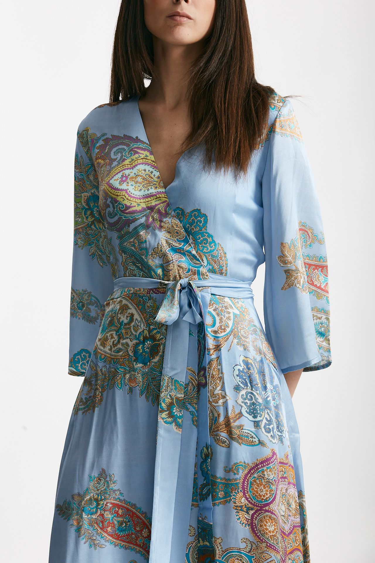 abito wrap in fantasia fantasia fondo azzurro women Bellini - 6