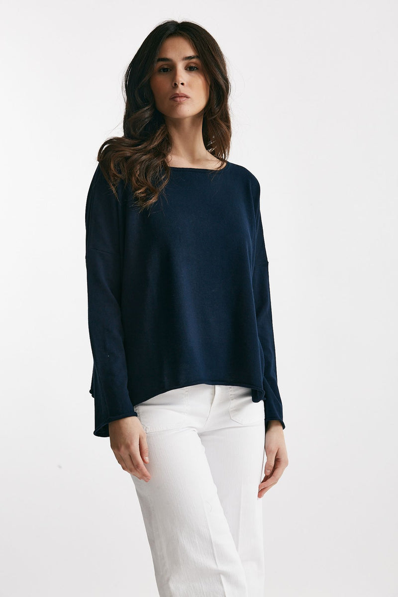 maglia ampia in cotone e cachemire blu women Be you