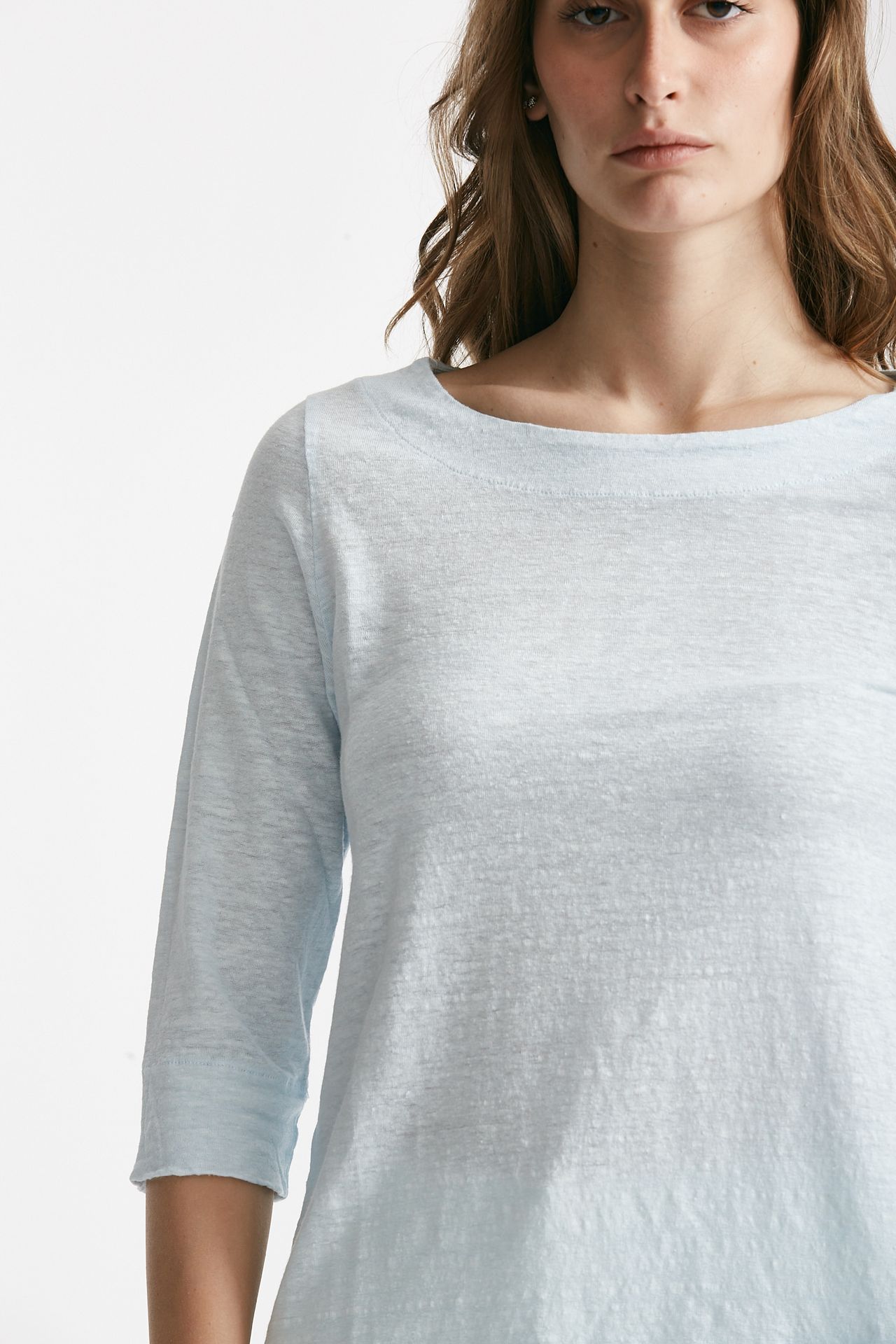 t-shirt in lino azzurro chiaro scollo tondo women Clouds - 4