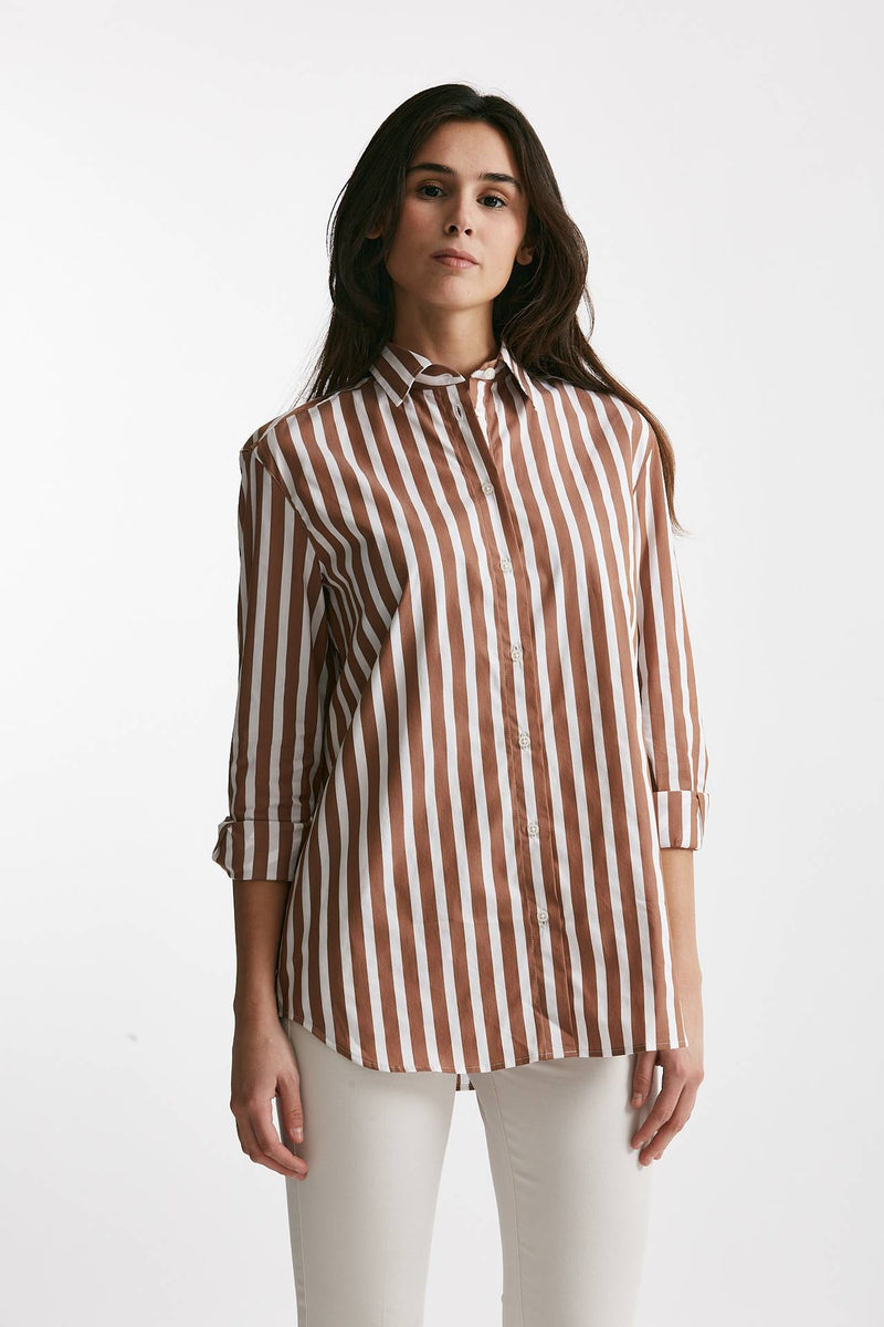 camicia in cotone stretch a righe bianco/marrone women Fay