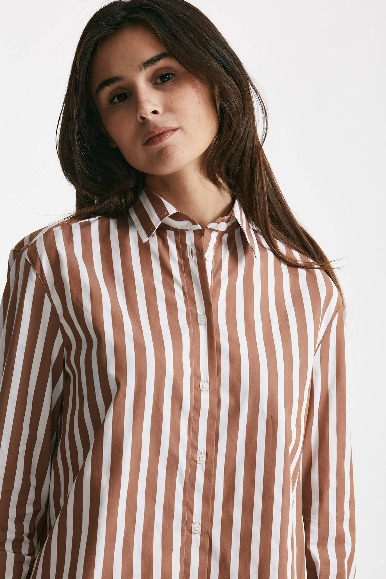 camicia in cotone stretch a righe bianco/marrone women Fay - 3