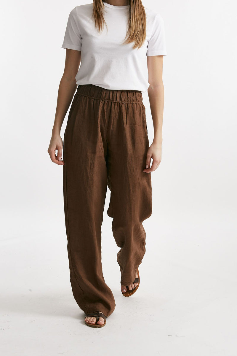 pantalone in lino tabacco vita alta women Grifoni