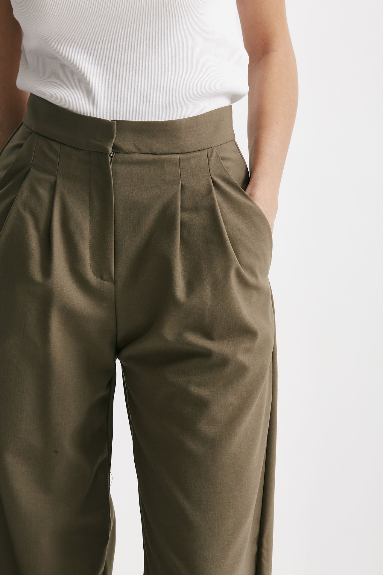 pantalone pinces vita alta con pinces kaki women Iro - 3