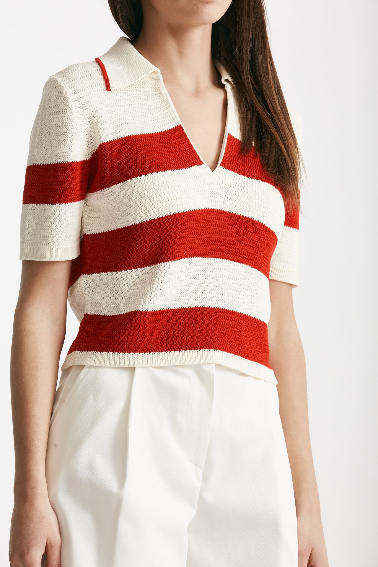 maglia polo rigata panna e rossa women Laneus - 4