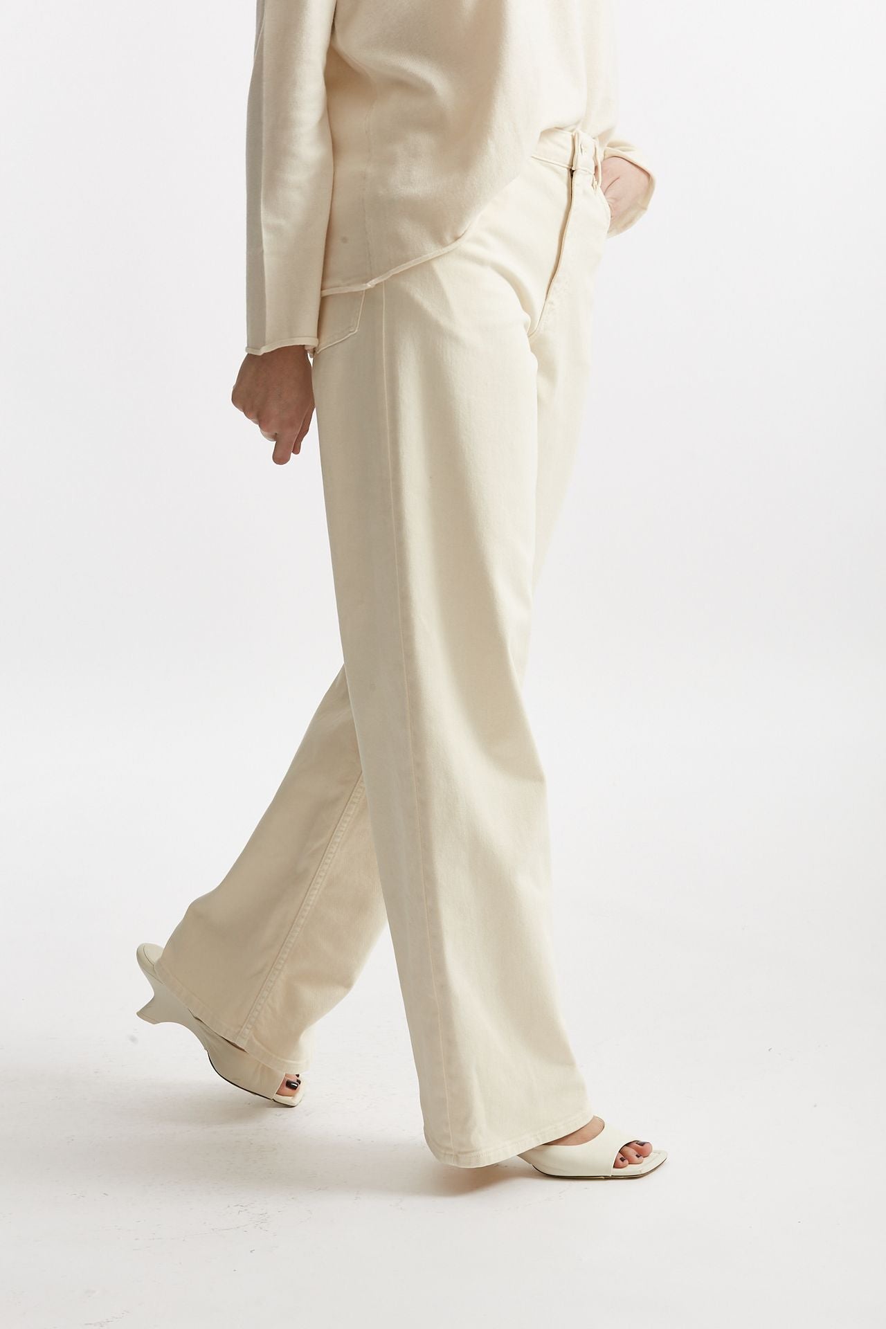 jeans palazzo vita alta panna women Nude - 4
