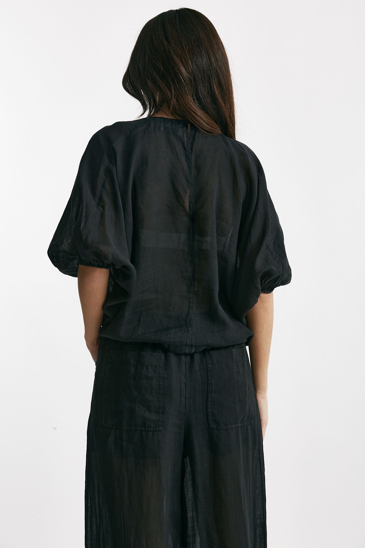 camicia in lino nero women Nude - 3