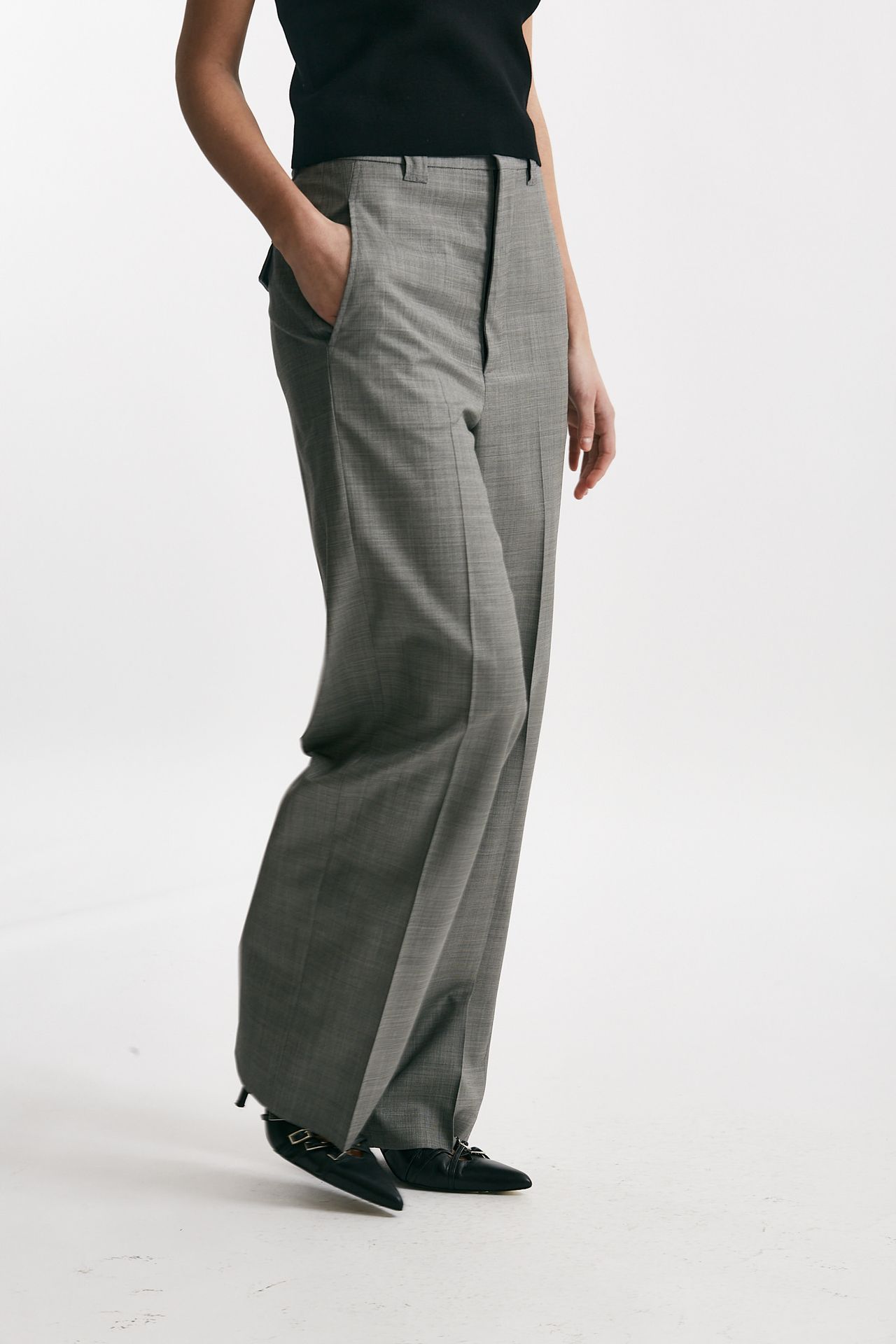 pantalone in tela di lana grigio vita alta women Seafarer - 3