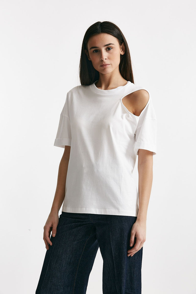t-shirt girocollo cut out bianco women Federica tosi