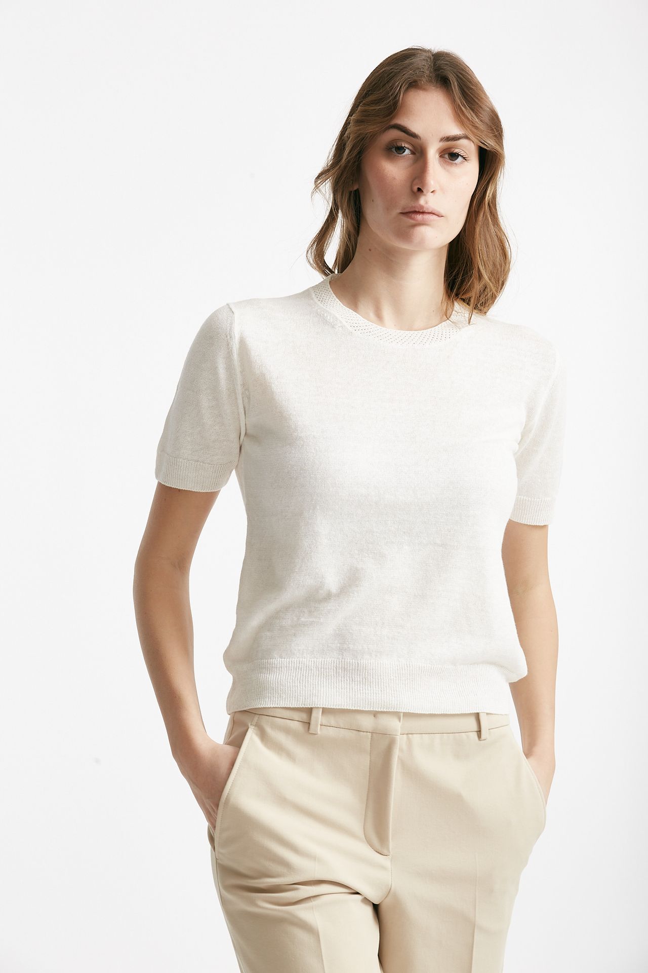 t-shirt in lino bianco women Zanone - 4