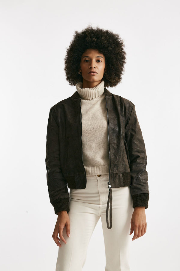 Bomber in pelle vegetale marrone women Giorgio brato