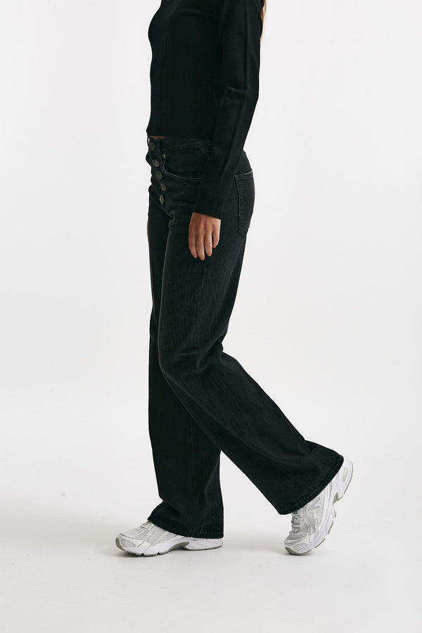 jeans wide leg jackline nero vintage women Dondup