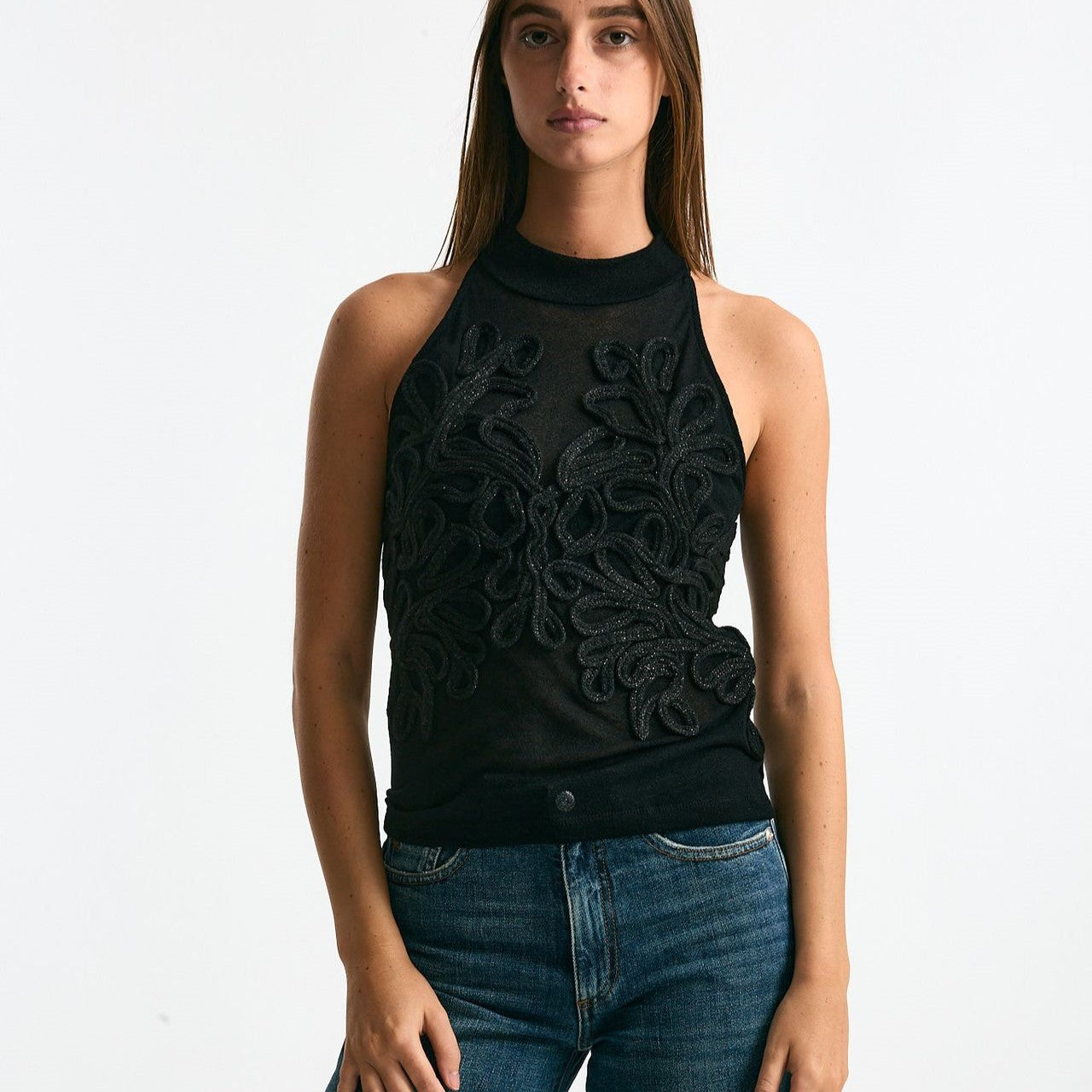 Top ricamato nero women Dondup - 6