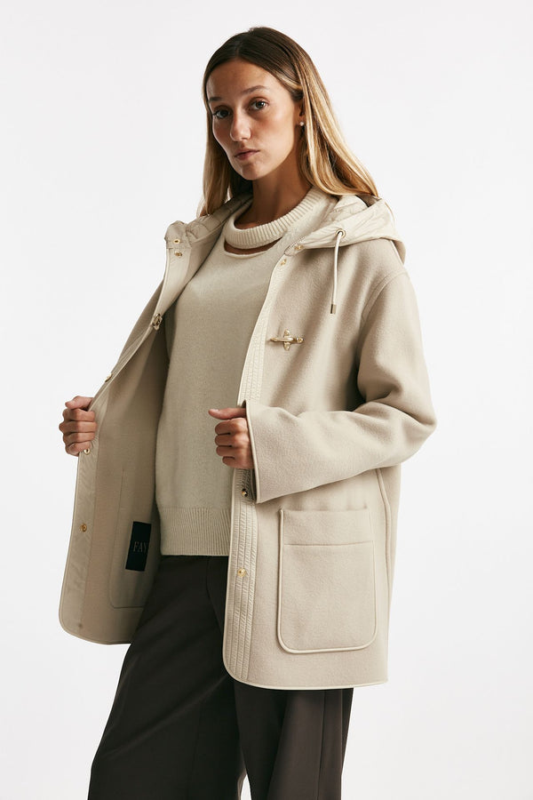 caban bimateriale in lana e cachemire beige e panna women Fay