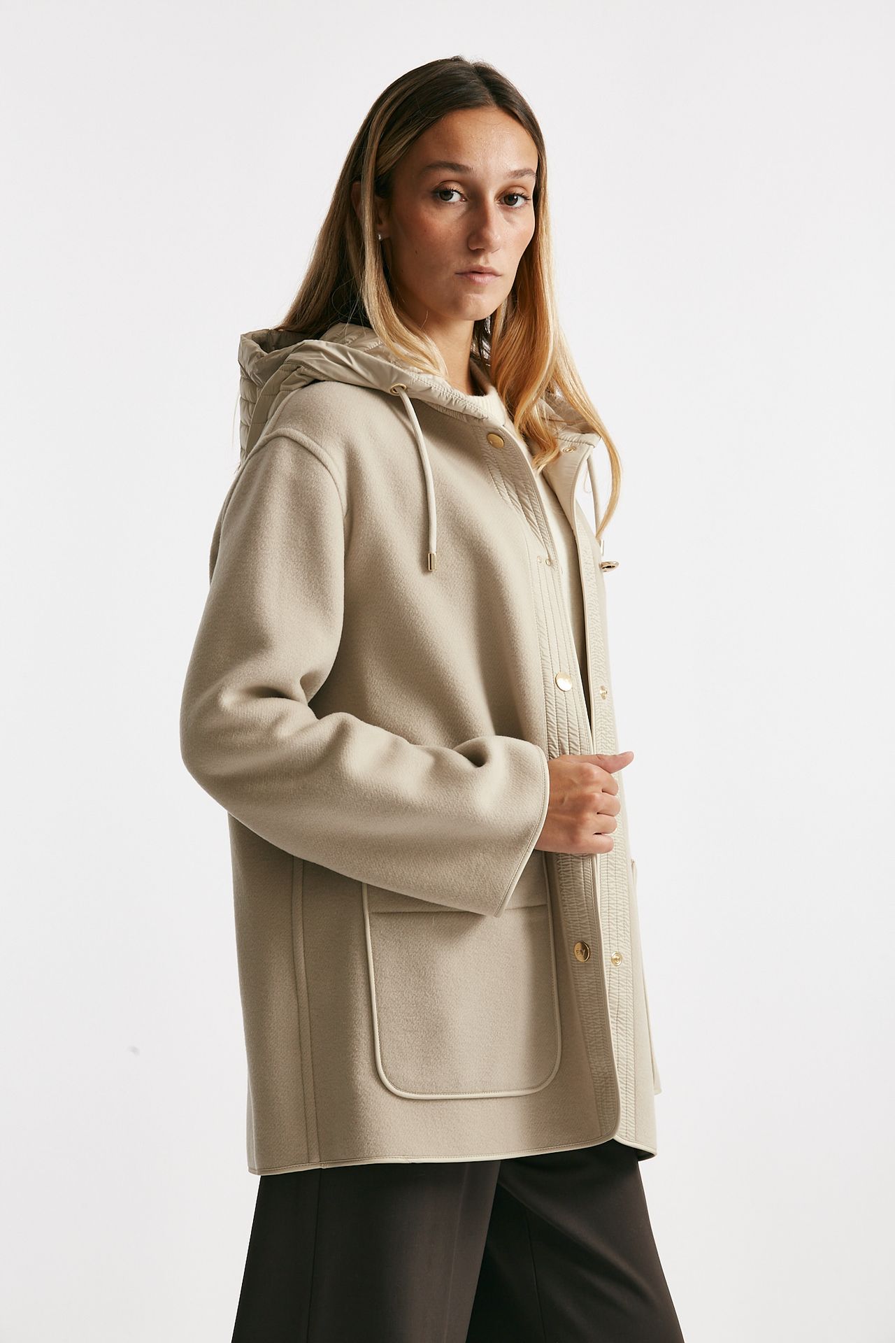 caban bimateriale in lana e cachemire beige e panna women Fay - 3