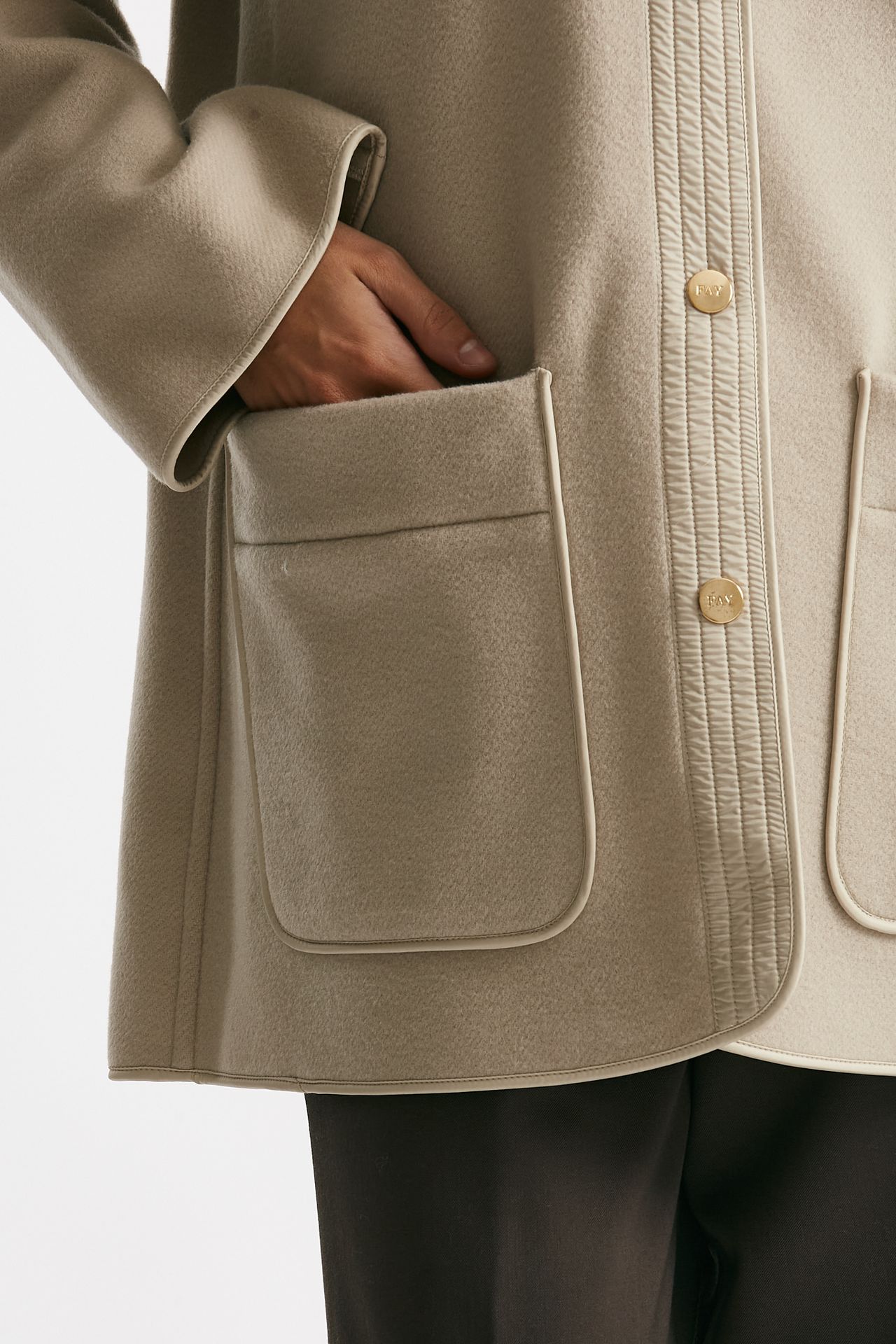 caban bimateriale in lana e cachemire beige e panna women Fay - 6