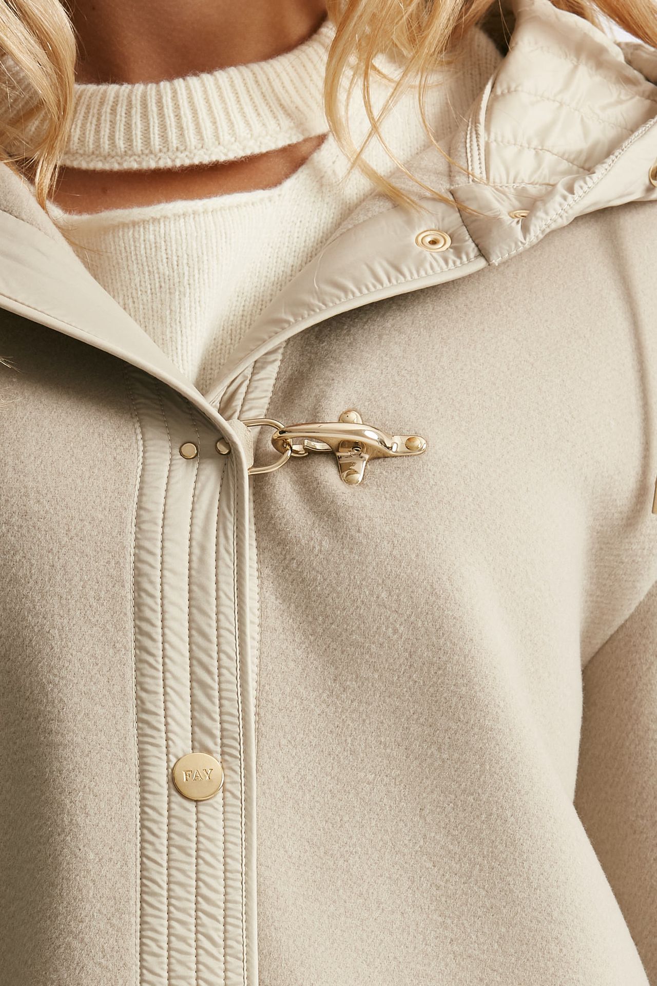 caban bimateriale in lana e cachemire beige e panna women Fay - 7