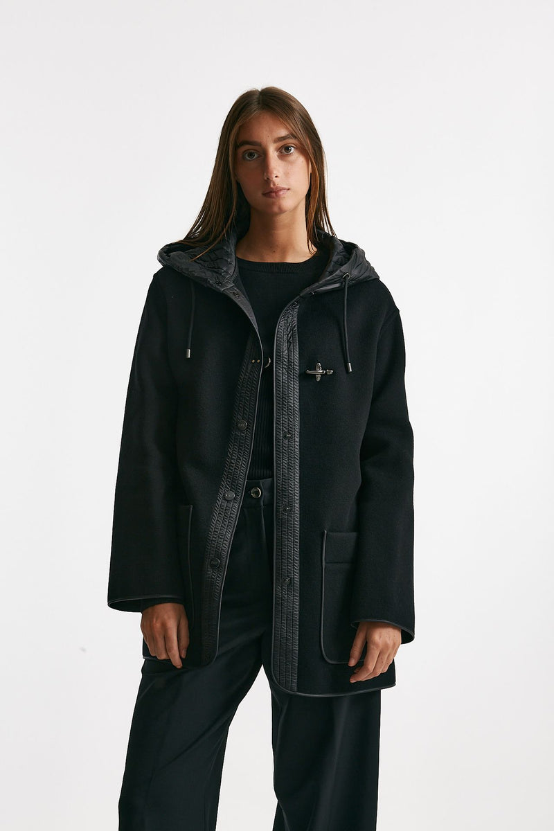 caban bimateriale in lana e cachemire nero women Fay