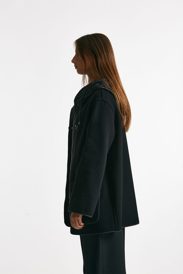 caban bimateriale in lana e cachemire nero women Fay