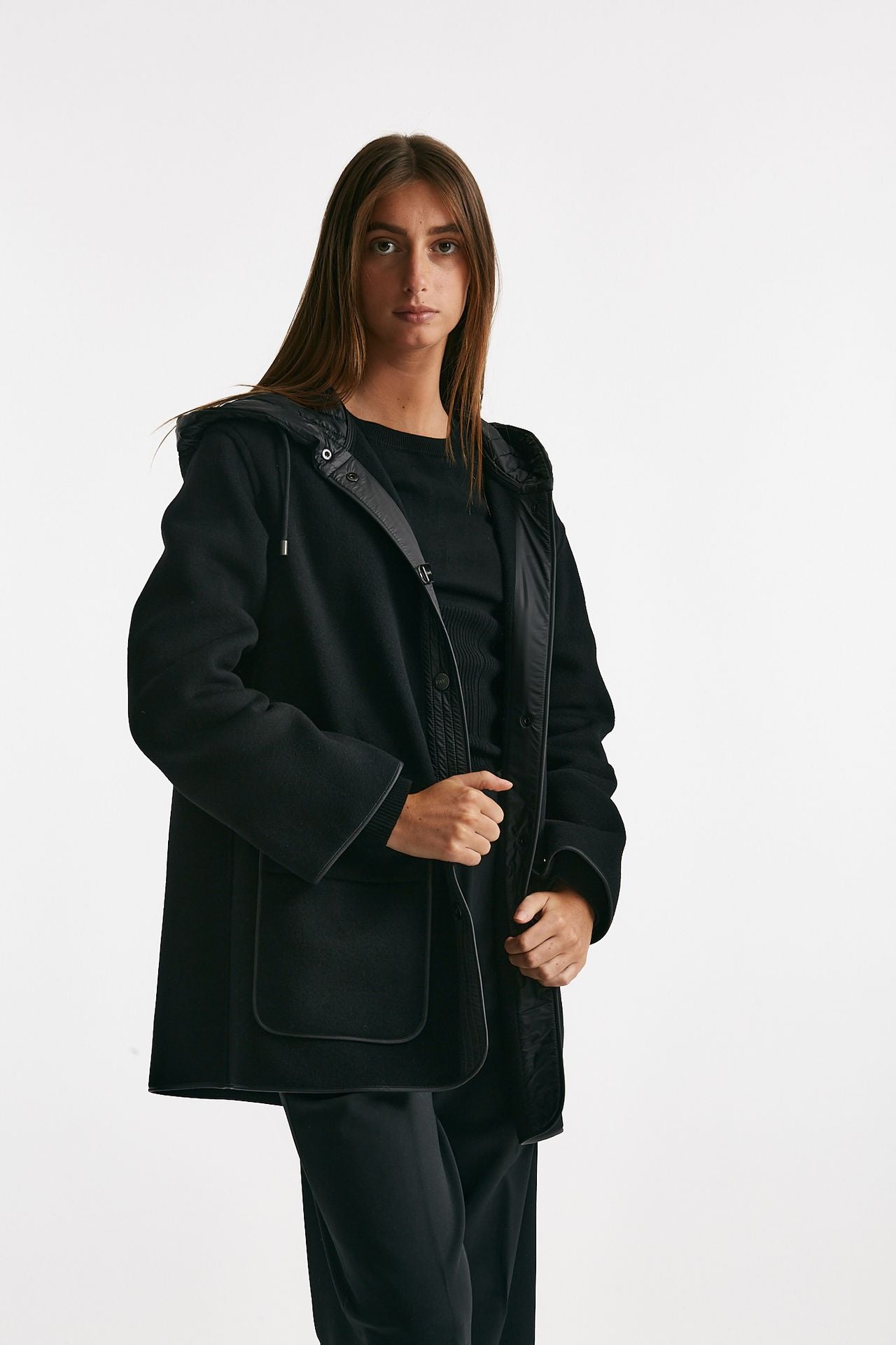 caban bimateriale in lana e cachemire nero women Fay - 4