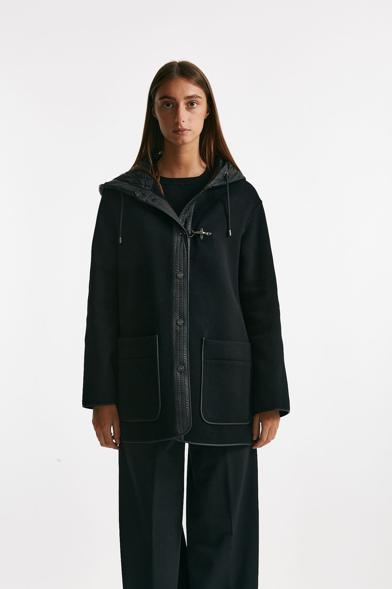 caban bimateriale in lana e cachemire nero women Fay - 6