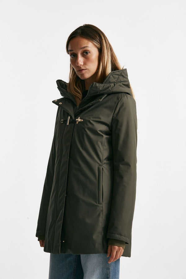 giaccone toggle in gabardina tecnica verde militare women Fay