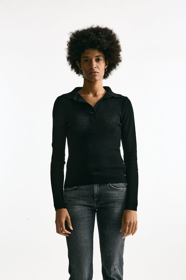 Maglia serafino in lana nero women Grifoni