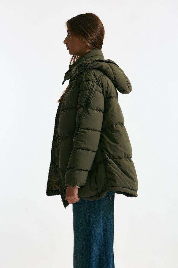 Piumino cappuccio over verde militare women Herno