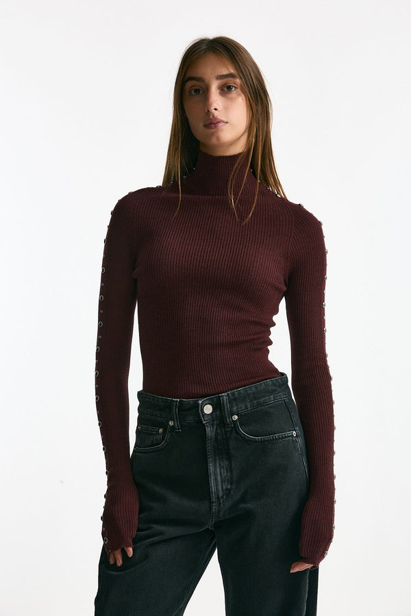 Dolcevita a costine in lana bordeaux women Laneus