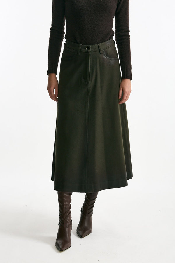 Gonna svasata di lana e cashmere verde bosco women Nine in the morning