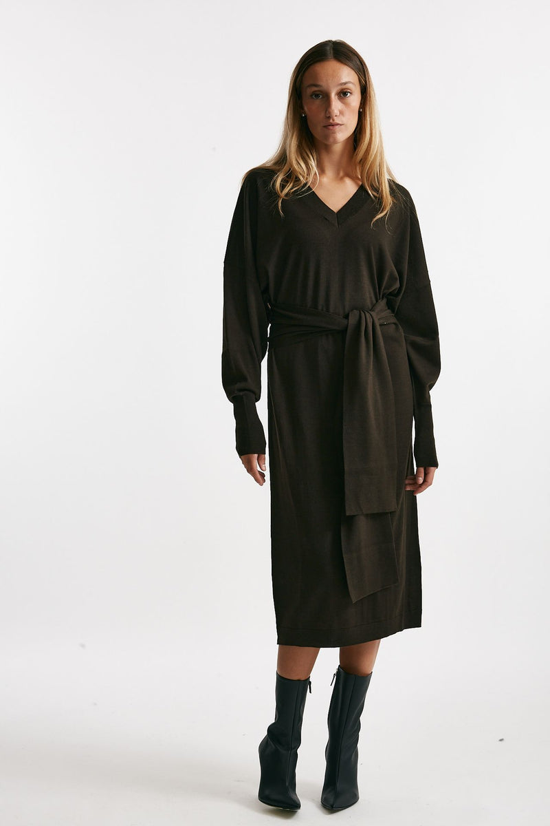 abito in maglia scollo a v cioccolato women Nude