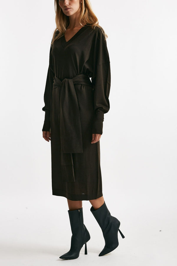 abito in maglia scollo a v cioccolato women Nude