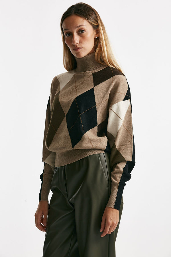 maglia collo alto fantasia rombi women Nude