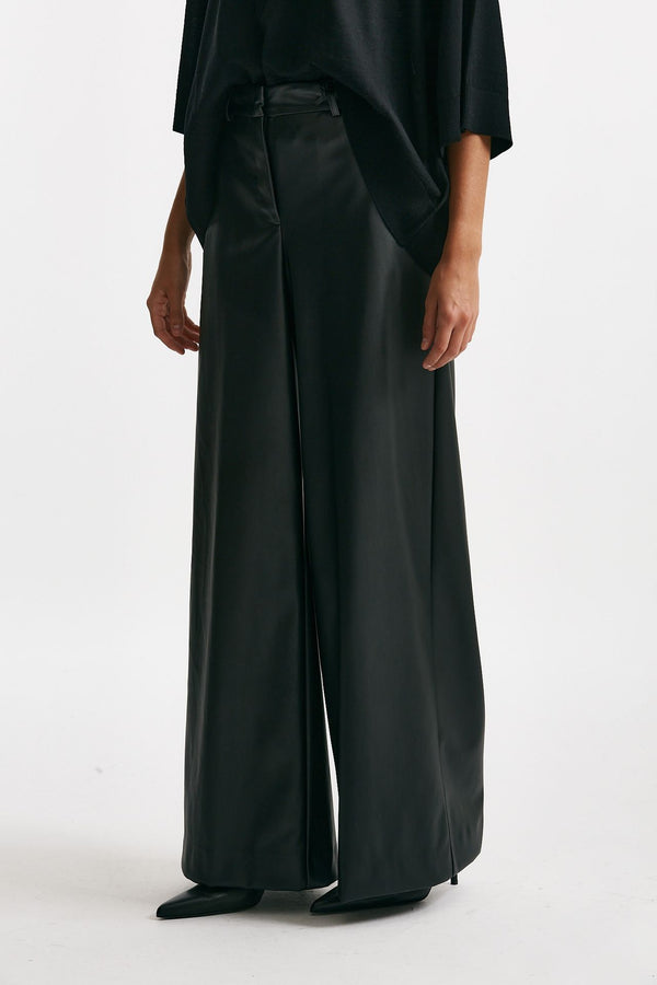 pantalone vita alta ampio eco pelle nero women Nude