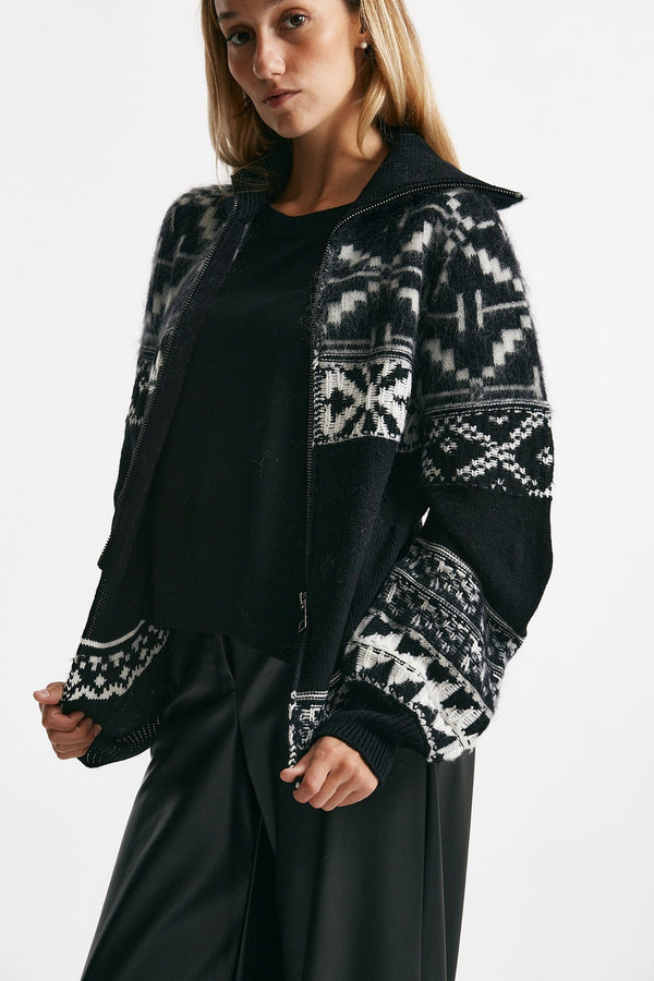 maglia collo alto cardigan jaquard women Nude