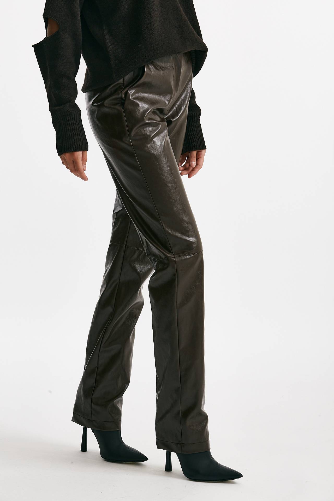 pantalone dritto in eco pelle cioccolato vita alta women Federica tosi - 4