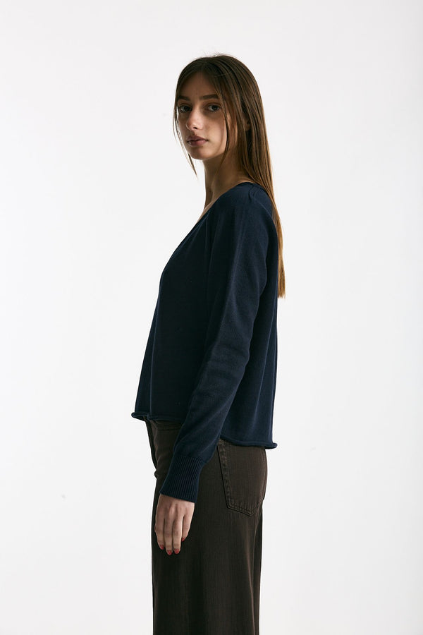 Maglia scollo a v in cotone blu women Scaglione