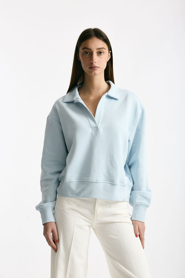 Felpa polo in cotone azzurro women Woc