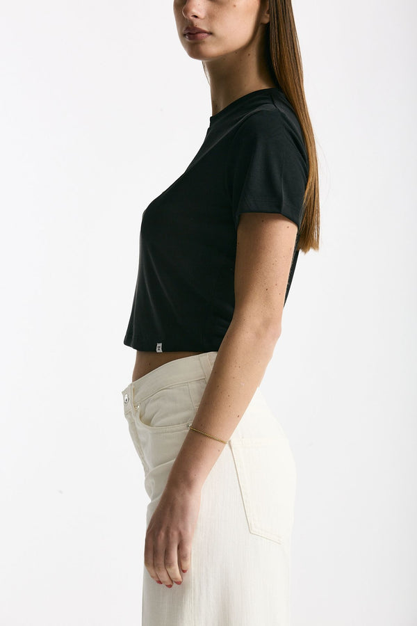 T-shirt crop in jersey di modal nero women Woc