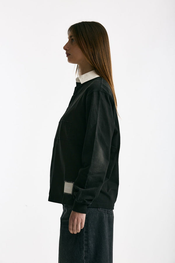 Polo unisex nero lavato e bianco women Woc