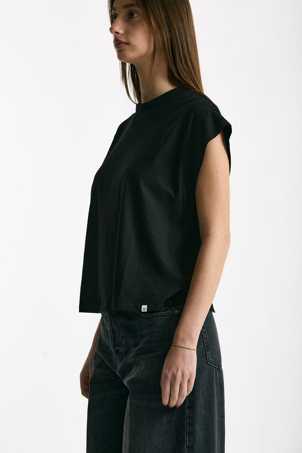 T-shirt in cotone fiammato nero women Woc