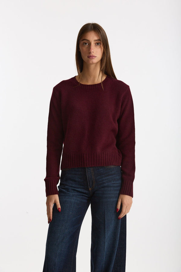 Maglia girocollo regular in cashmere a due fili merlot women Be you