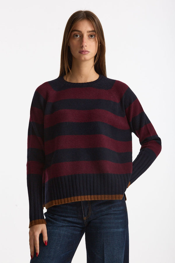 Maglia girocollo rigata in cashmere a due fili women Be you