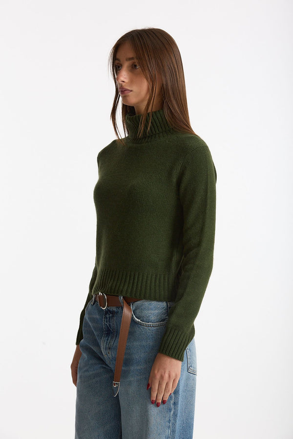Maglia dolcevita in cashmere a due fili verde women Be you