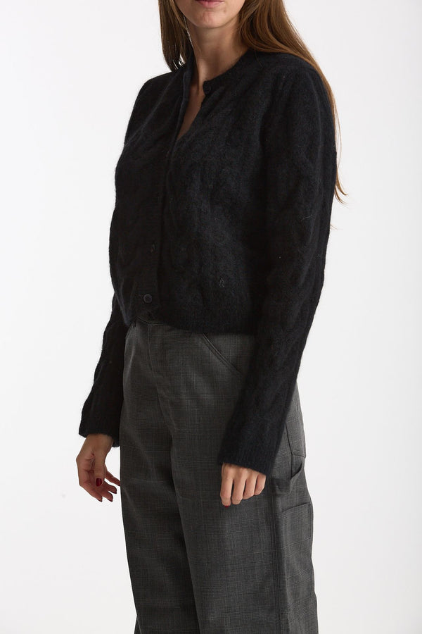 Cardigan girocollo a trecce nero women Laneus