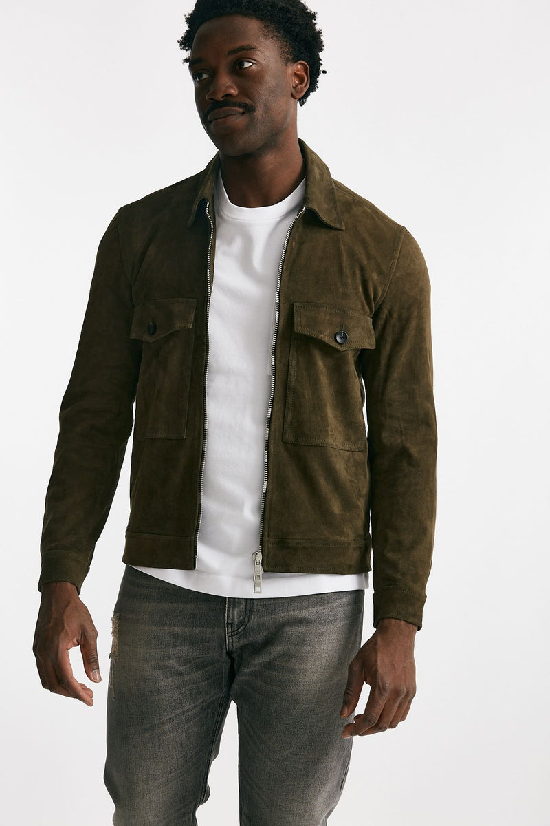 giubbino zip in pelle scamosciata verde giungla men Giorgio brato